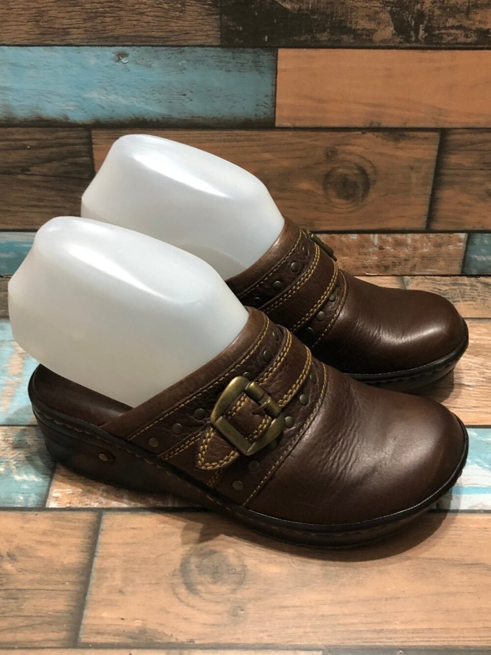 Born Mules Slip On Clogs Leather Brown Women's Size 6 M/W